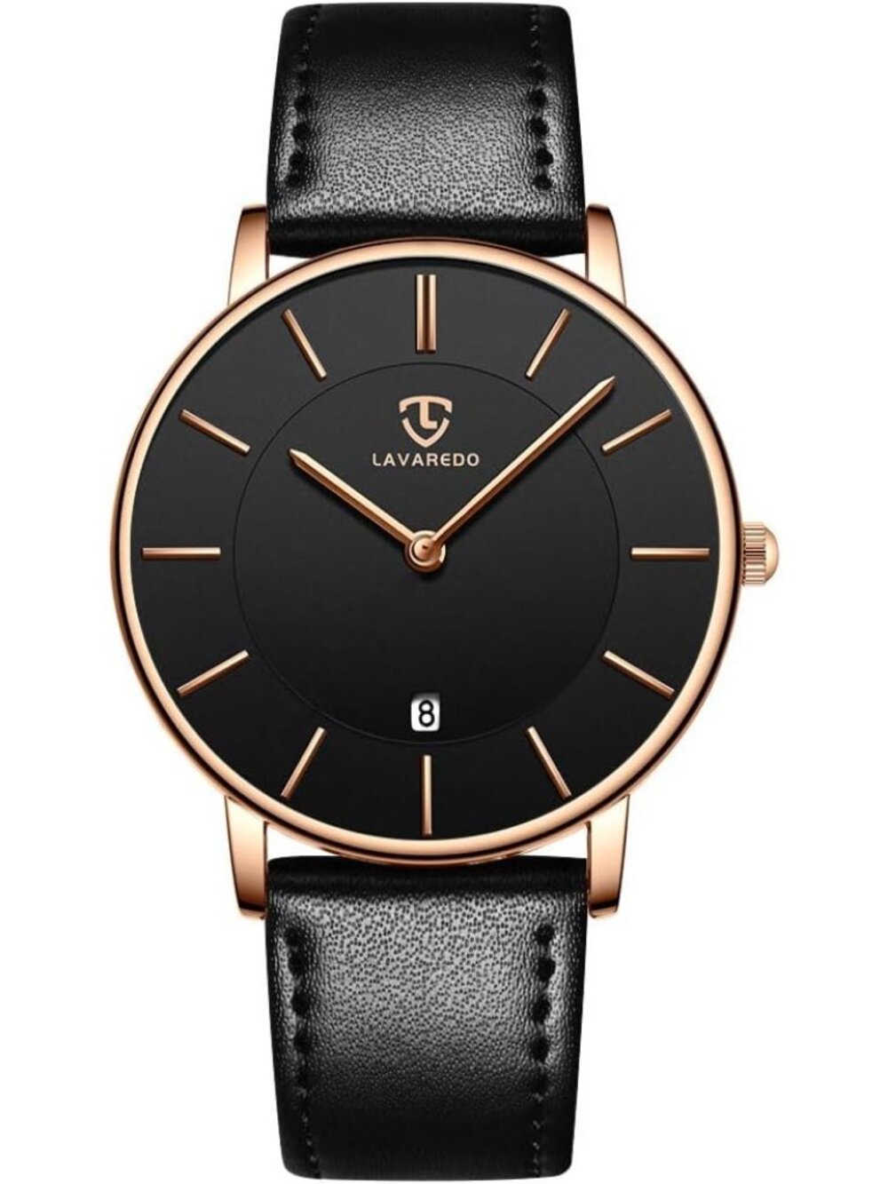 Men's All Black Leather Strap Analog Minimalist Fashion Simple Round Wrist Watch